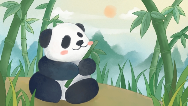 水彩中国风可爱熊猫