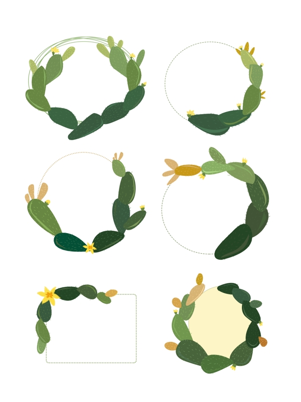 仙人掌植物绿色插画风组合边框