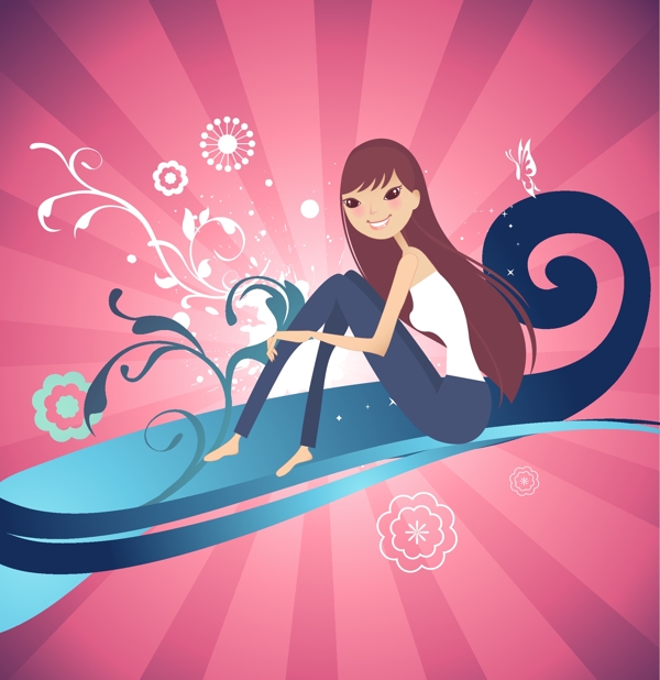 時尚可愛女孩人物插畫