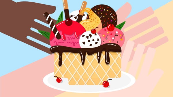 原创矢量插画夏日美味冰淇凌配图