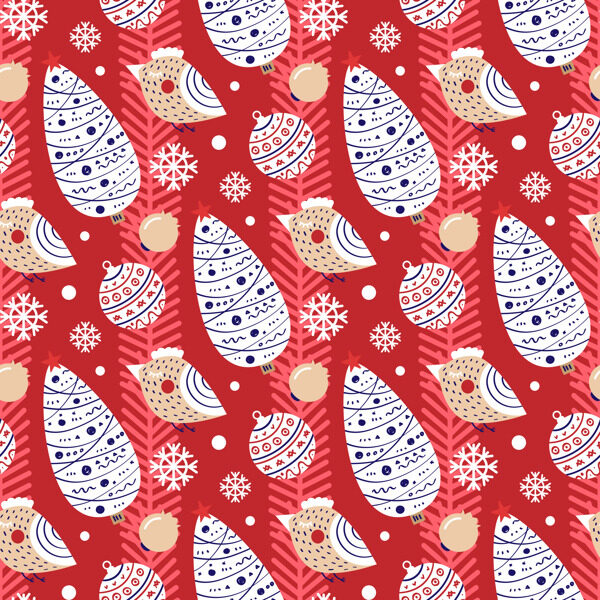 红色圣诞节小鸟装饰背景图片素材