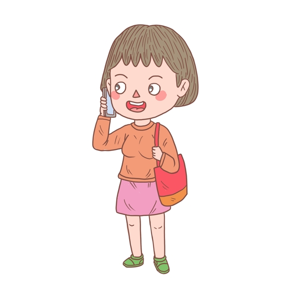 卡通手繪人物打電話女孩
