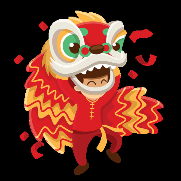 卡通人物舞獅素材