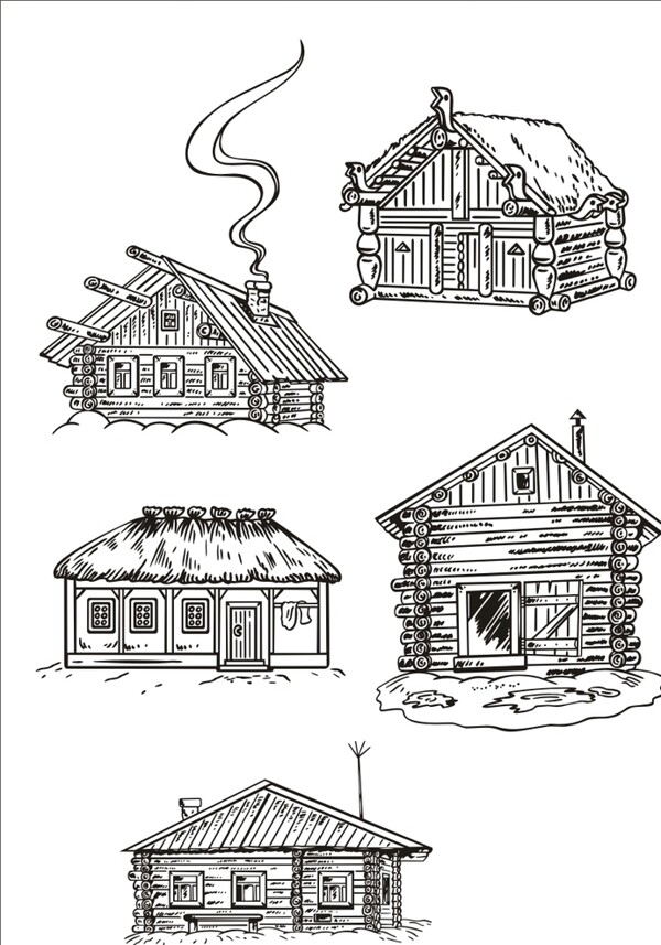 手绘线描房子