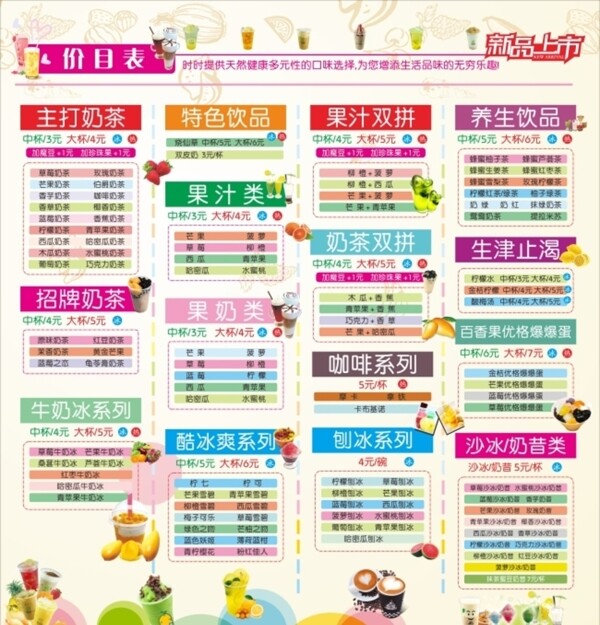 奶茶價(jià)目表