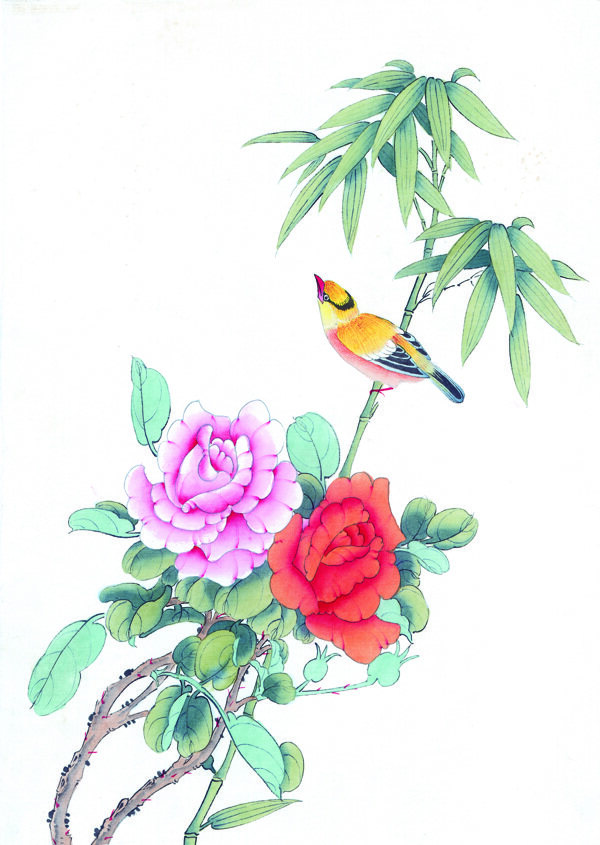 中國(guó)風(fēng)花喜鵲牡丹桃花芍藥小鳥中華藝術(shù)繪畫