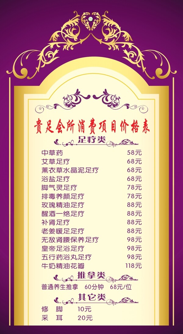 價格表
