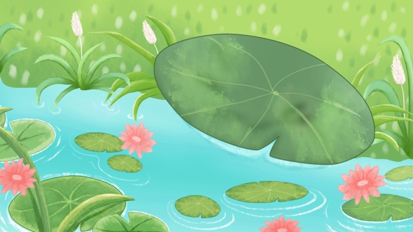 二十四節(jié)氣小暑大暑荷塘psd背景素材