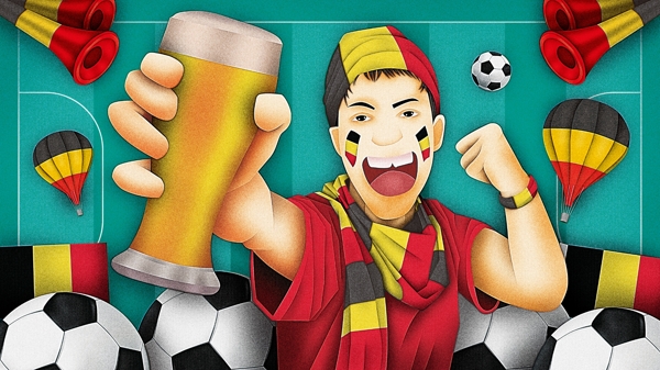 清新足球世界杯比利时队球迷元原创插画