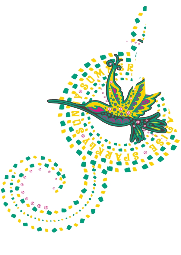 印花矢量圖動物鳥類蜂鳥色彩免費素材