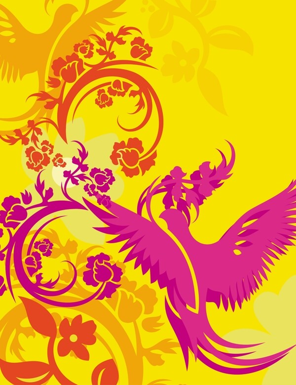 印花矢量圖動(dòng)物鳥類優(yōu)雅植物樹免費(fèi)素材
