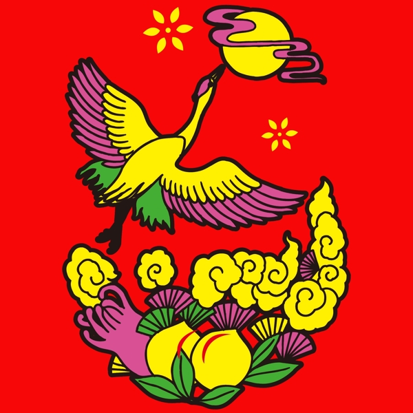 印花矢量圖T恤圖案吉祥圖案動(dòng)物鶴免費(fèi)素材