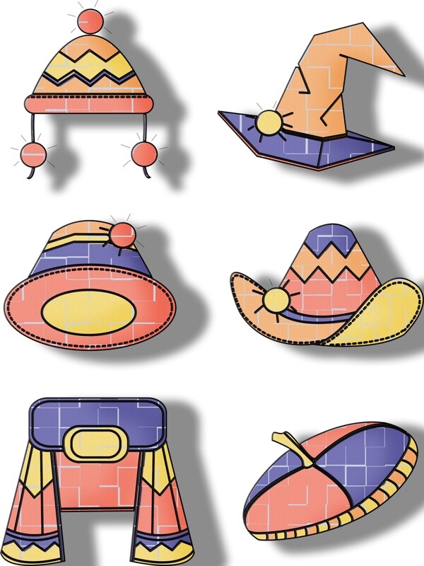 帽子拼贴创意可爱元素装饰图案