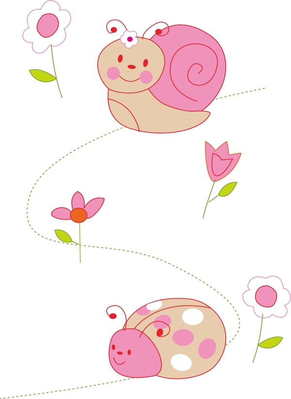 可爱的卡通蜗牛与瓢虫图片