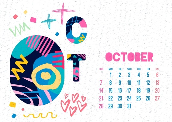 十月2018年日历设计矢量素材