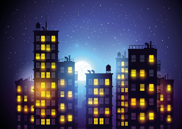 唯美的城市夜景矢量素材