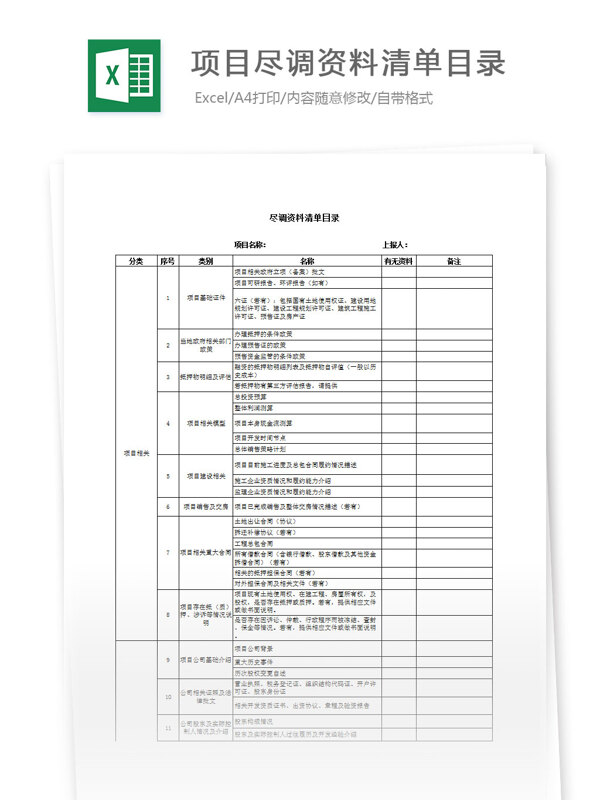 項(xiàng)目盡調(diào)資料清單目錄