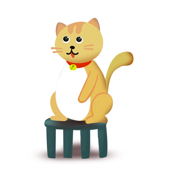 卡通手绘站在凳子上的猫咪