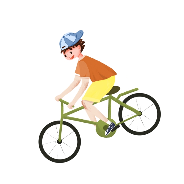 卡通春季骑自行车的男孩子