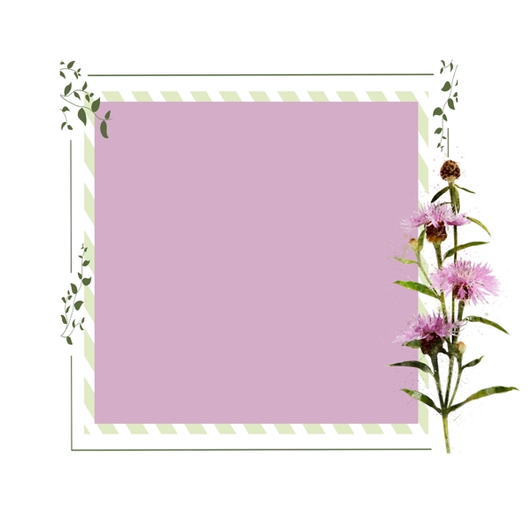 手绘方形植物花卉水彩边框元素