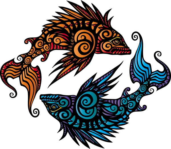 雙魚座的紋章圖案矢量素材