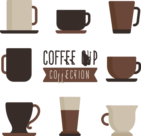 8款传统大气咖啡杯设计插画元素