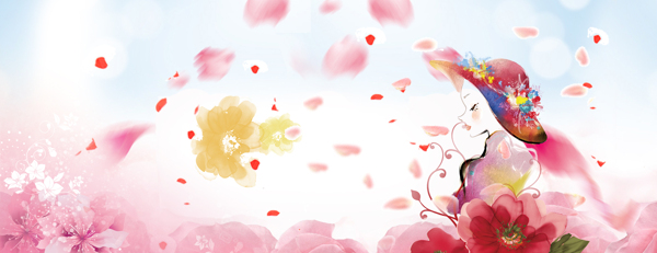 卡通人物花瓣banner背景素材