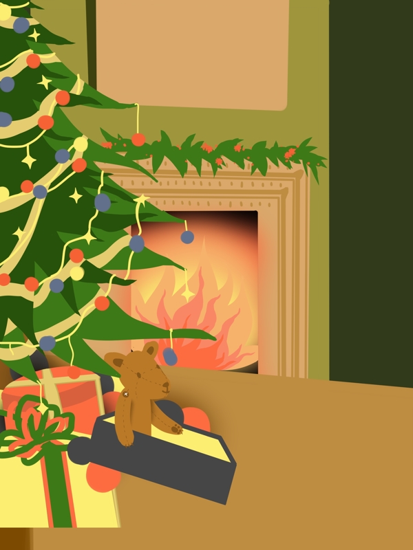 卡通冬天圣诞节室内插画背景素材