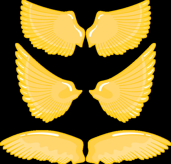 各种形状黄色翅膀免抠png透明图层素材