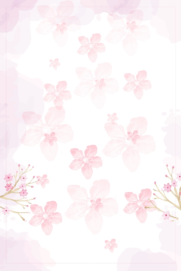 樱花季简约清新樱花花瓣底纹海报背景