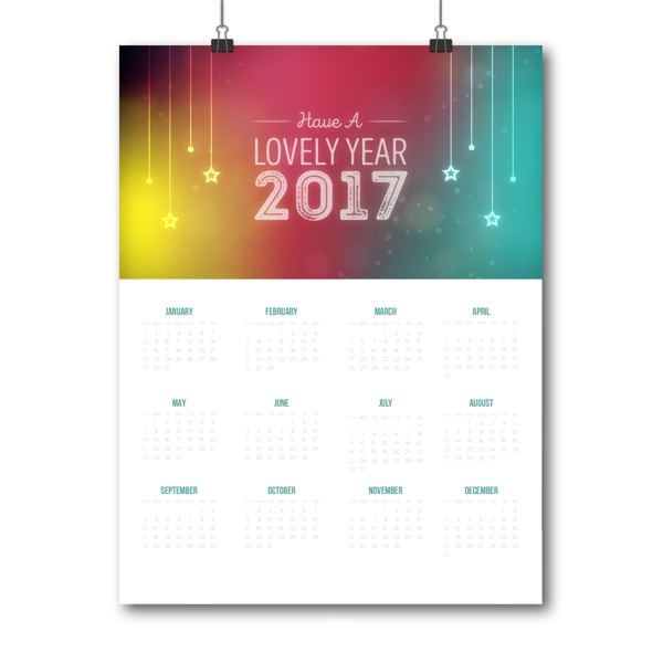 彩色星星背景2017日歷