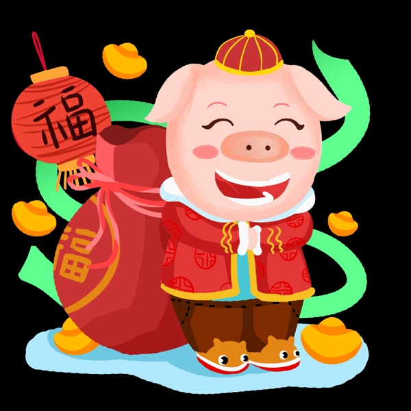 新年豬手繪卡通人物PNG素材