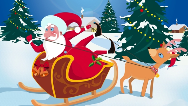 圣诞节圣诞树雪橇铃铛原创手绘