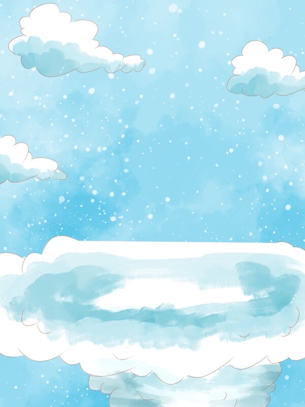 手绘冬季蓝天白云下雪背景设计