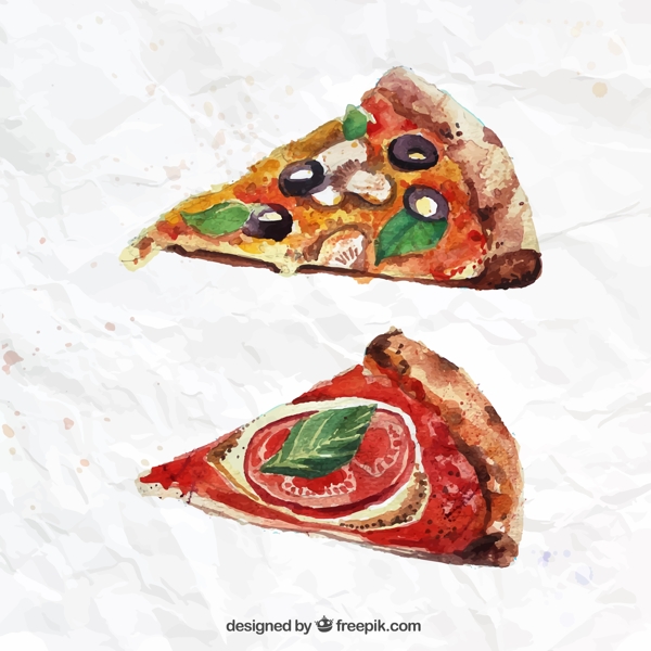 2款水彩绘三角披萨矢量素材