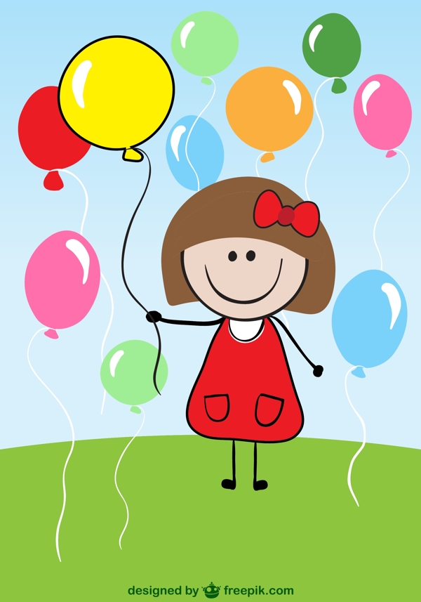 卡通女孩被气球包围