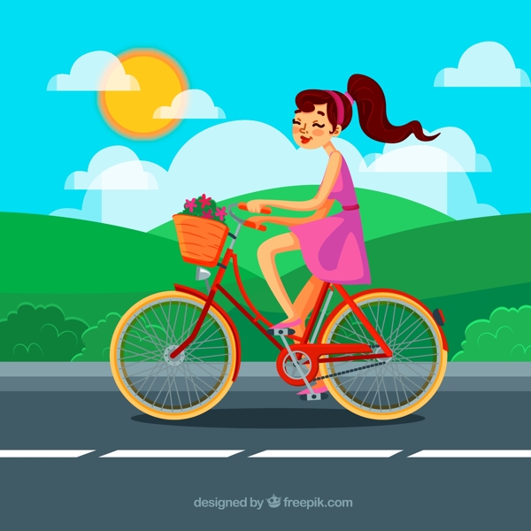 创意夏季骑单车的女子矢量素材