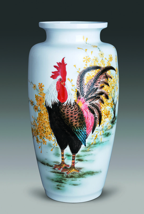 陶瓷山水鸡花瓶图片