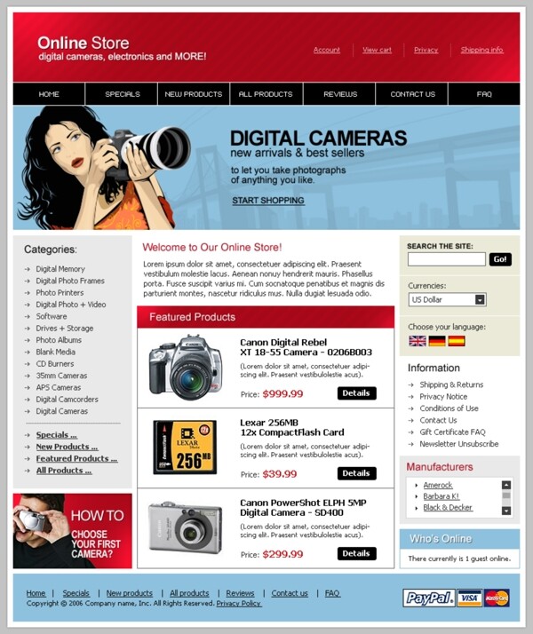 红色欧美电子产品网站模板图片
