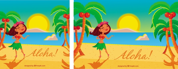 海滩背景与夏威夷女孩