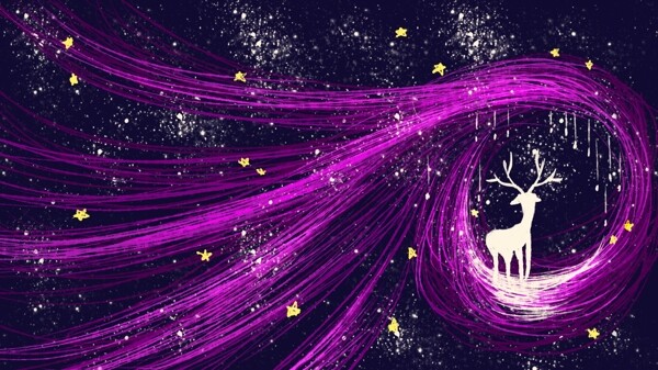唯美梦幻自愈白鹿线圈印象星空紫色手绘插画