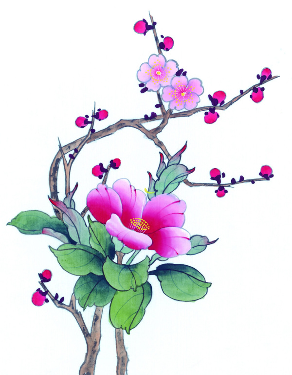 位圖植物梅花樹葉水彩免費素材