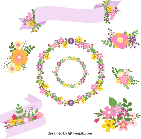 花束與絲帶矢量素材圖片