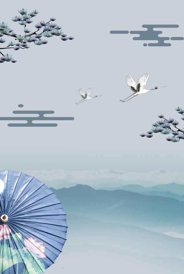 藍(lán)色文藝白露中國風(fēng)廣告背景