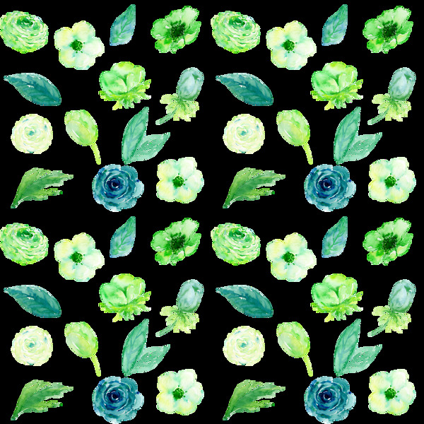 手绘绿色花朵与叶子png透明素材