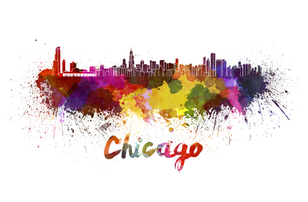 芝加哥水彩插画