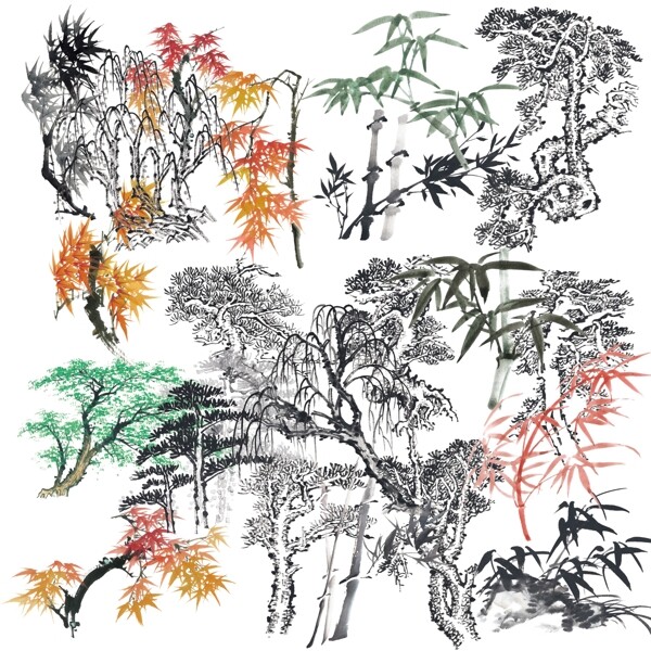 水墨画素材竹树37种图片
