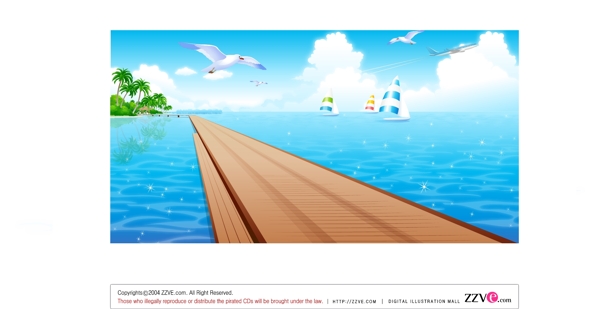 海邊卡通風(fēng)景矢量素材