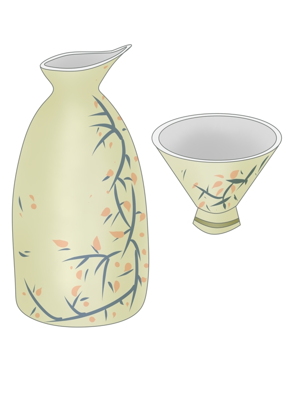 日本樱花酒和酒杯