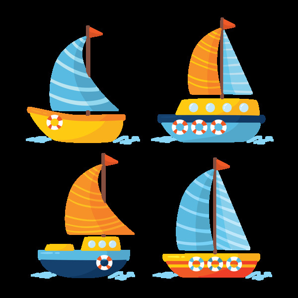 卡通风格彩色帆船免抠png透明图层素材